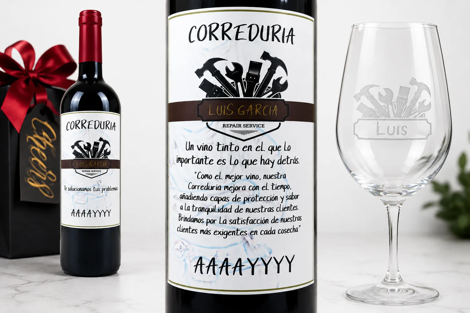 Botella y copa personalizadas para regalo de empresa